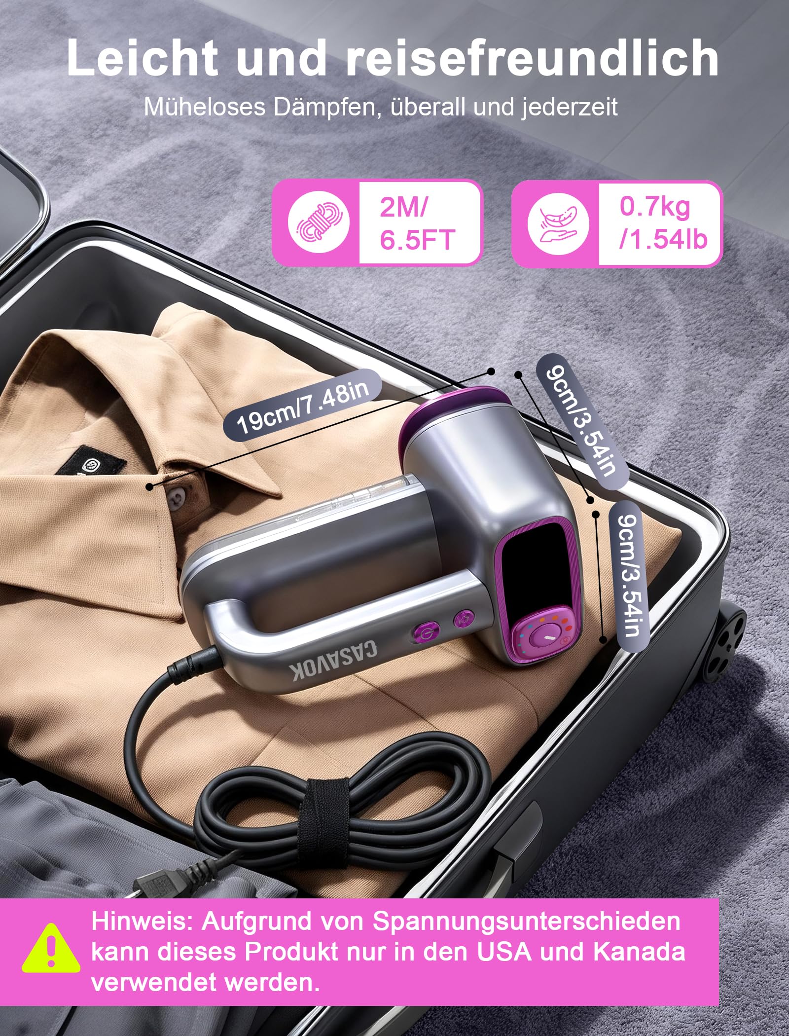 Handheld Steamer for Clothes, Dampfglätter 2 in 1 Bügeleisen und Steamer | 1200W, 20s Schnellaufheizung, 160ml Wassertank, 5 Modi für alle Stoffe, Selbstreinigung, Design mit Aufbewahrungstasche