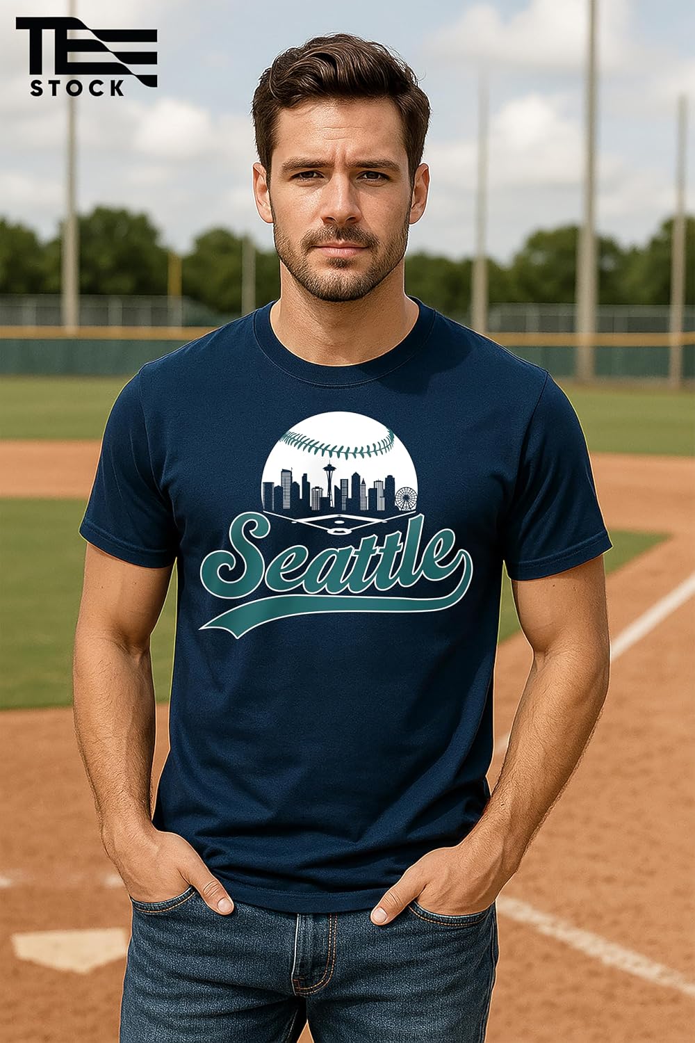 Baseball Shirt Fan Cityscape T-Shirt with Urban Skyline Graphic