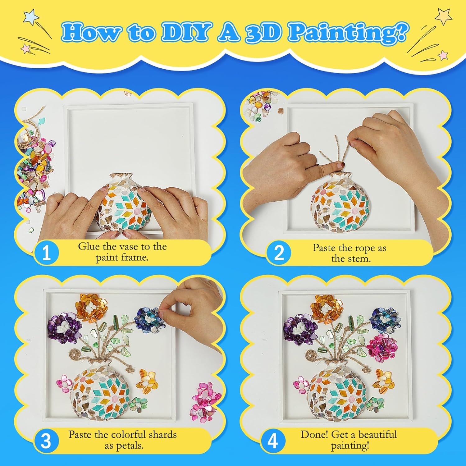 DIY Vase Mosaic Painting Kit, DIY Mosaic Arts and Craft Kits with Vase Flower Mosaic Accessories, Handmade Sticker Painting Gem Art Kit Christmas Room Decor