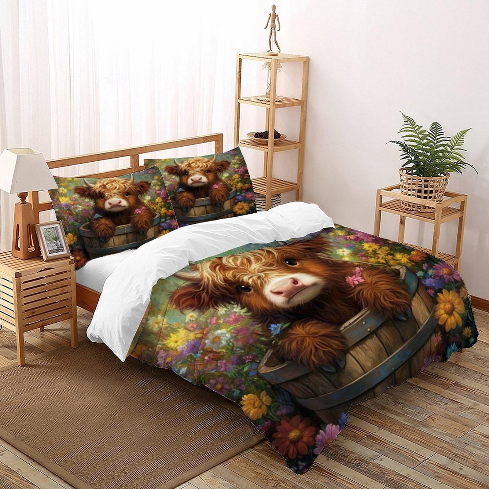 Flower Cow Bedding Set Theme Bedspread Animal Themes Wildlife Duvet Cover Set Microfiber Comforter Cover Universal for All Seasons with Pillow Double（200x200cm）
