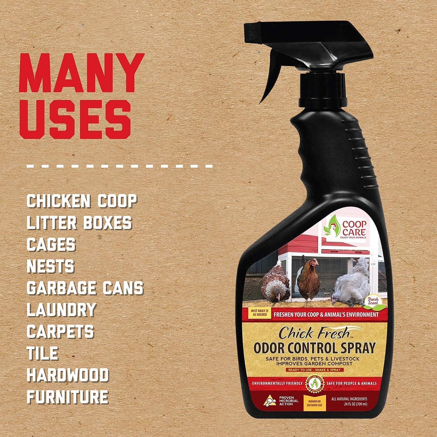 Chick Fresh - Odor Control Spray for Backyard Chickens. Eliminator of Chicken Coop & Brooders Odor & Ammonia! 24 oz Poultry Spray Bottle Poultry Supplies from