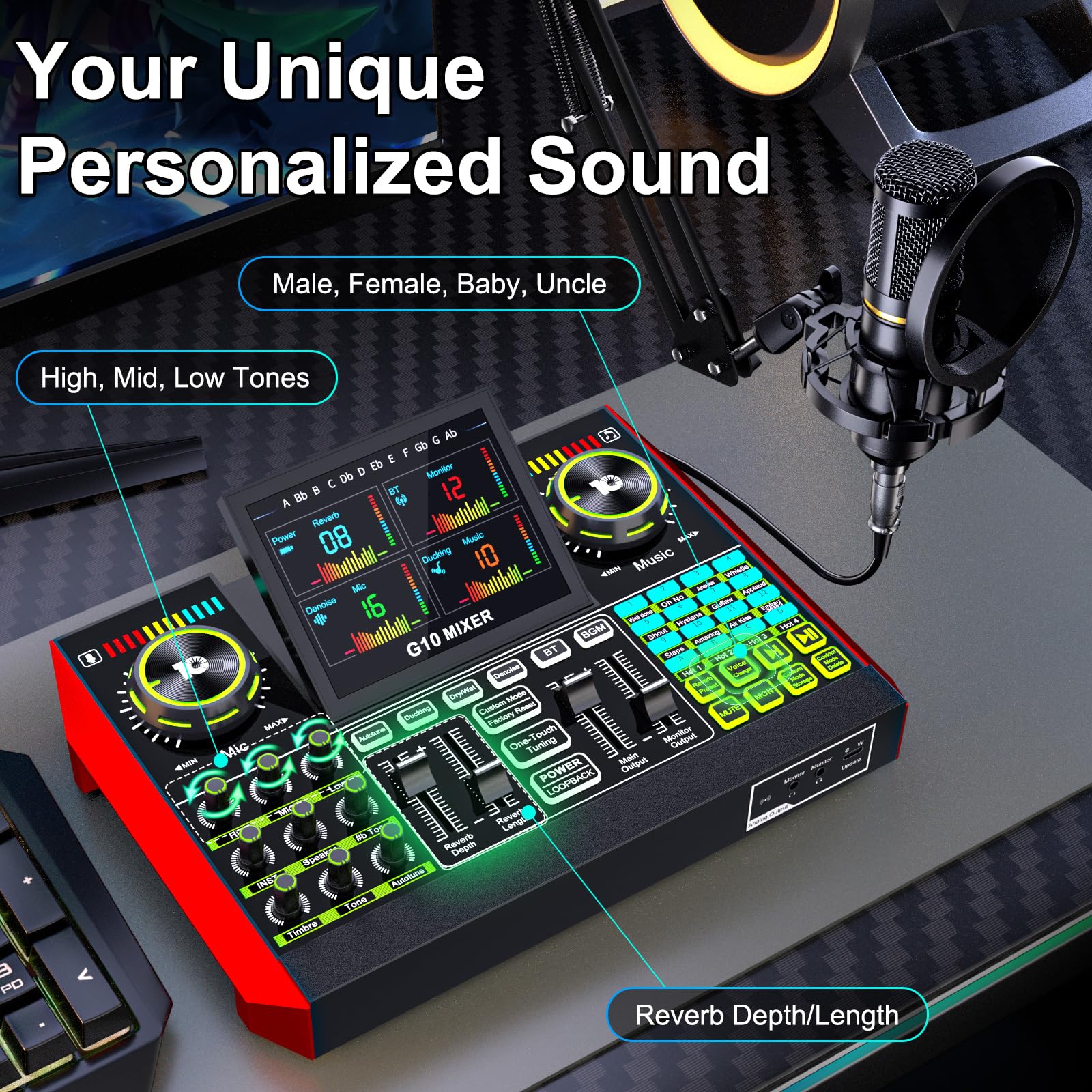 Podcast Equipment Bundle with 3.5mm BM800 Condenser Microphone for Pc/Phone Live Streaming Singing Gaming, Podcast Microphone Bundle with Live Sound Board Audio Mixer,Voice Changer, Denoise,DJ Sets