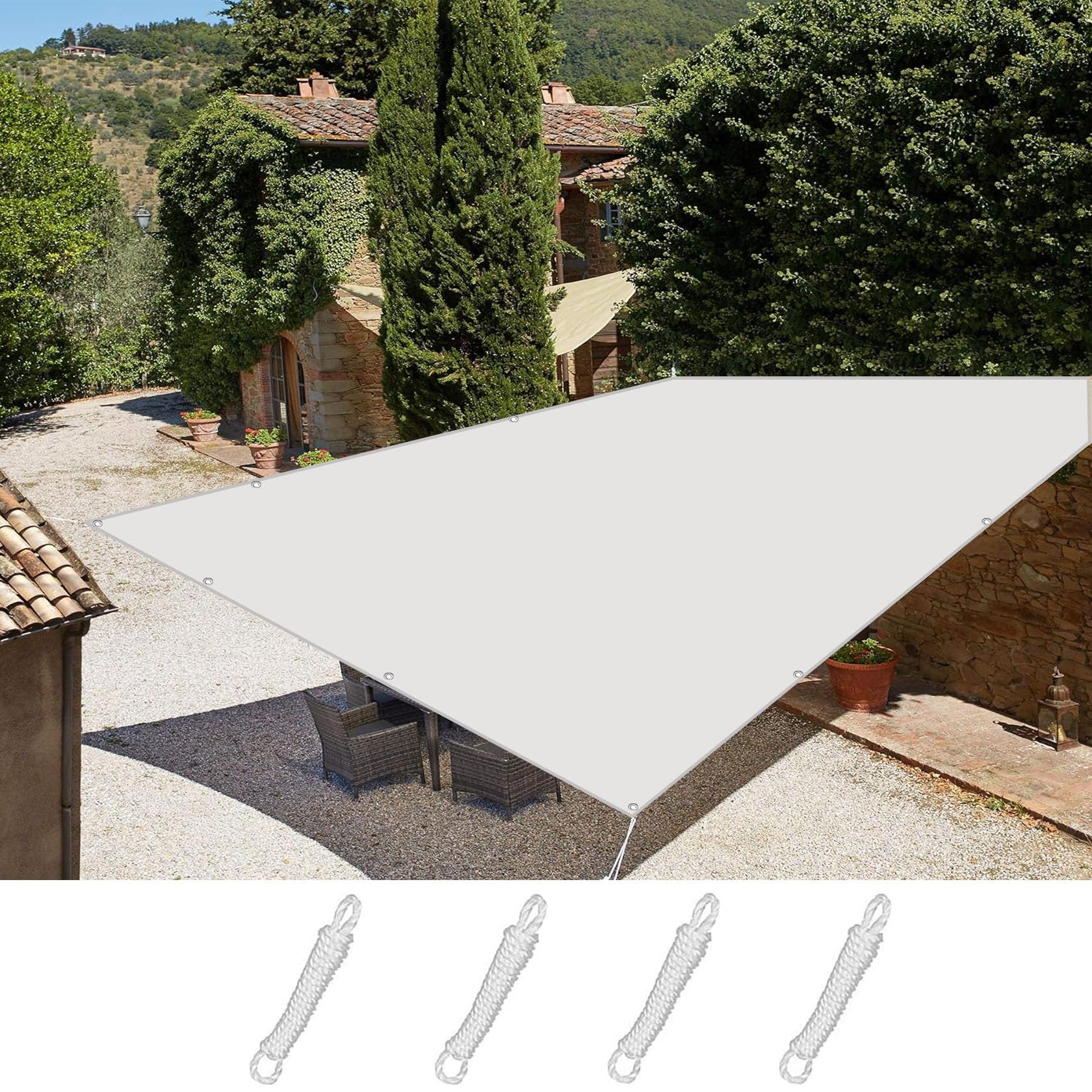 Voile d'ombrage rectangulaire avec œillets pour ombrager une cour
