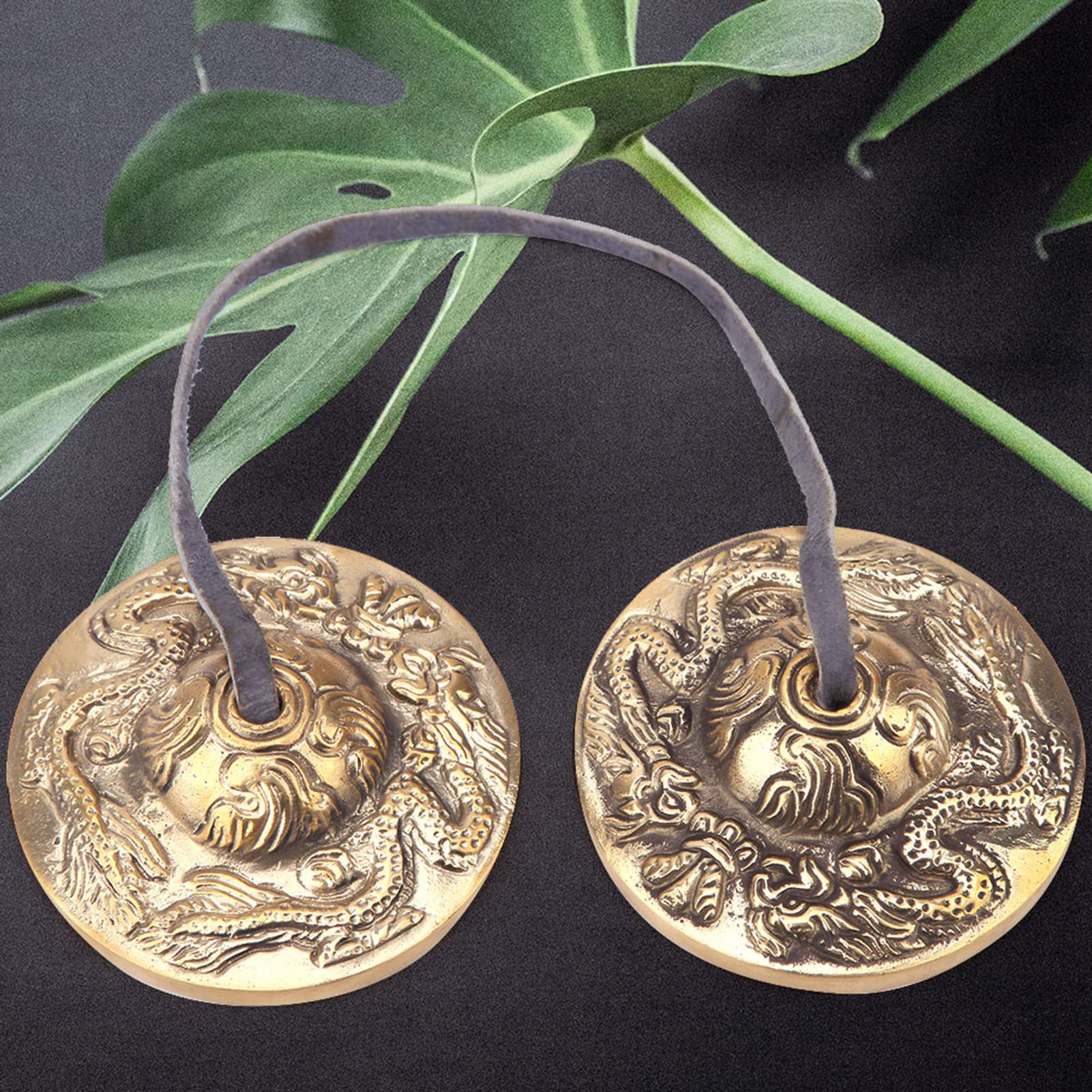 Cloche Tibétaine, Instruments de Percussion Bouddhistes Carillons Bouddhistes Tibétains Cloche Cymbales Tingsha pour Méditation Yoga Pratique Zen Thérapie par le Son Guérison(Motif double dragon)