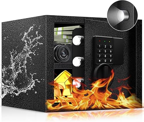 Caja de seguridad impermeable a prueba de fuego pequeña de 1.3 Cub para uso doméstico, caja fuerte de seguridad y caja de bloqueo con sensor LED