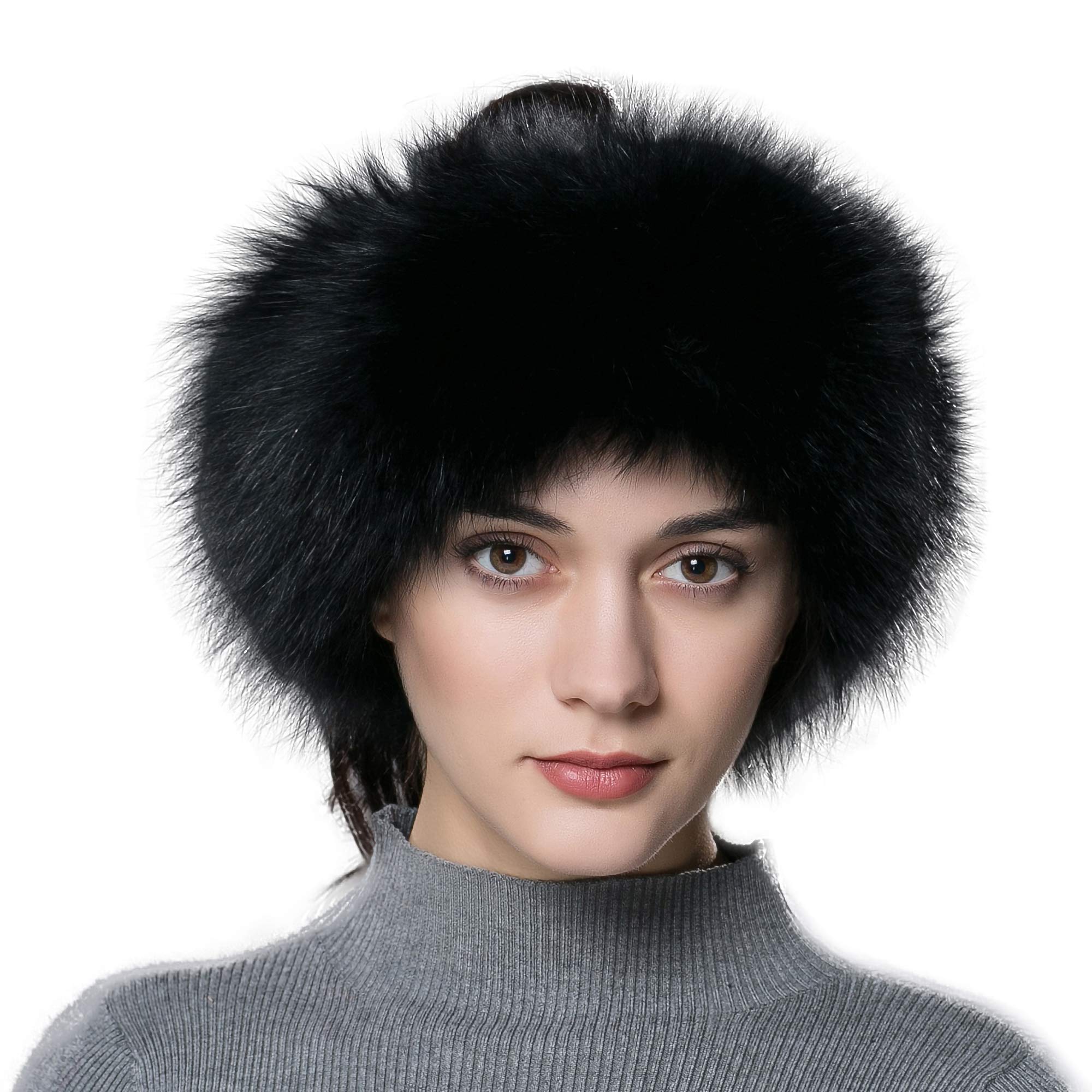 URSFUR Women Headband Real Fox Knitted Scarf Ear Protector Black