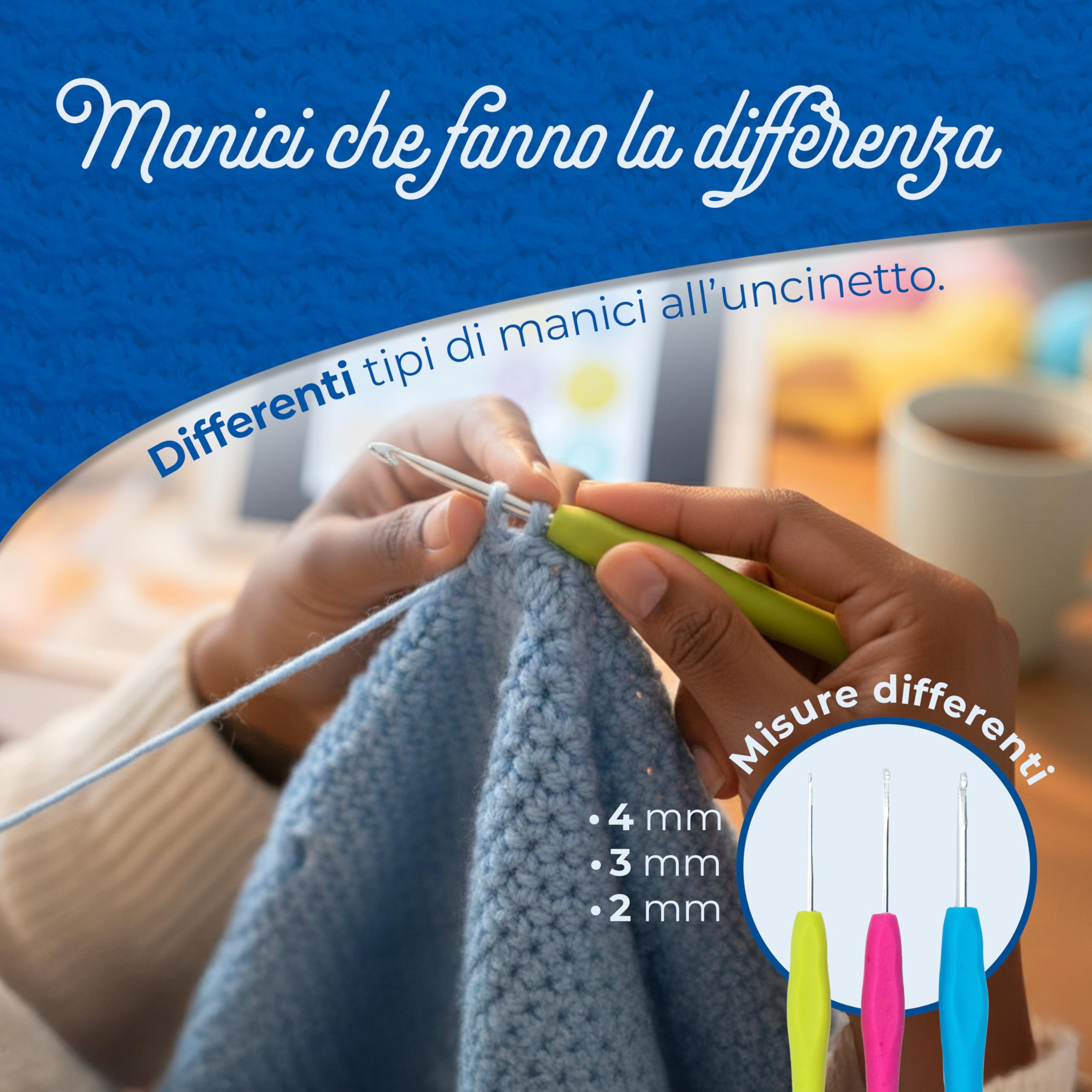 Jaliun Kit Uncinetto Principianti – Set Crochet con Uncinetti Ergonomici | Include 3 uncinetti ergonomici,2 gomitoli,custodia,marcapunti,ago e metro.Per amigurumi e fai da te