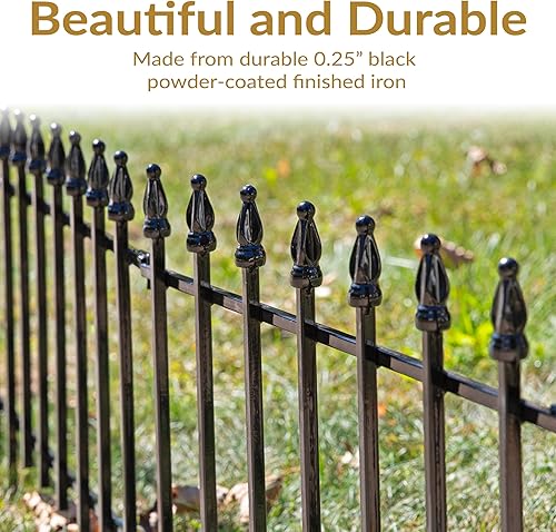 Miniatura 5 de Sunnydaze - Borde decorativo de hierro romano de 20 paneles para valla de jardín, 36 pies de largo x 18 pulgadas de alto, cercado de metal sin