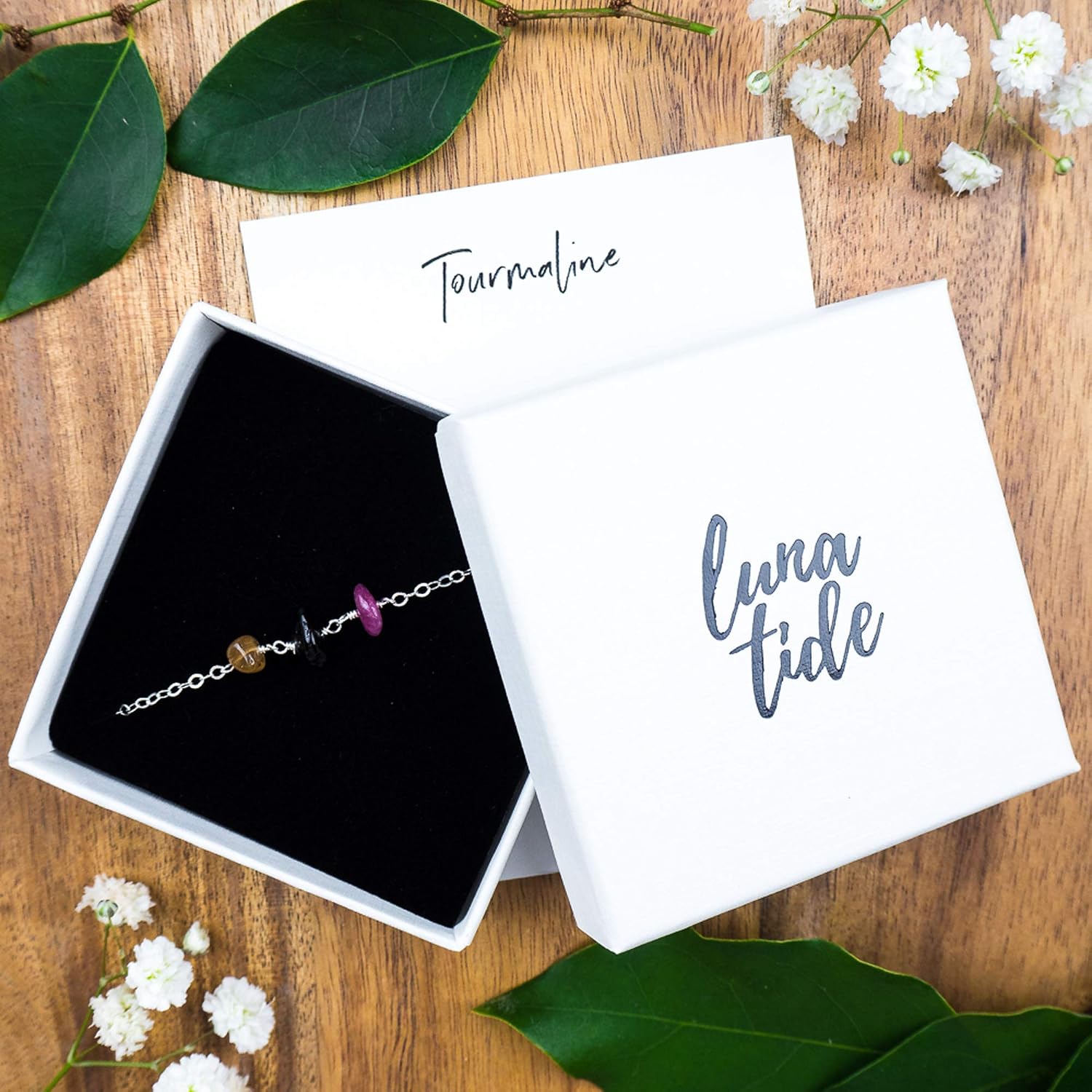 Tourmaline Beaded Chain Anklet in Sterling Silver
