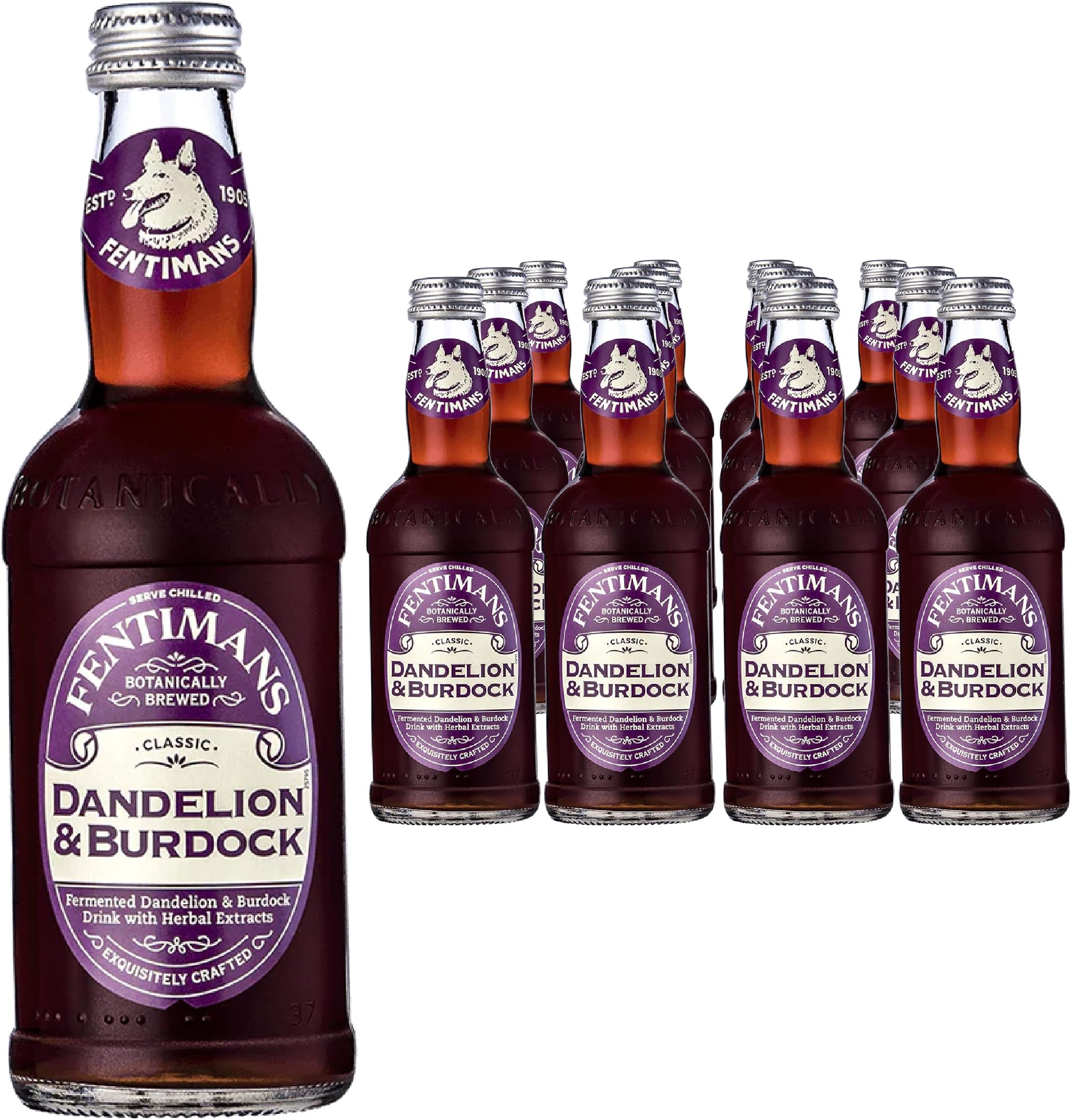 Fentimans Dandelion and Burdock - Botanically Brewed Soft Drink - Exquisitely Crafted & Refreshing Soft Drinks - Gluten-Free and Vegan Friendly Soft Drinks - 12 x 275ml Bottles