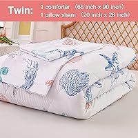 Vista 4 de JSD - Juego de edredón con tema de playa para niños, tamaño individual, con estampado de medusas y estrellas de mar, edredón ligero lavable