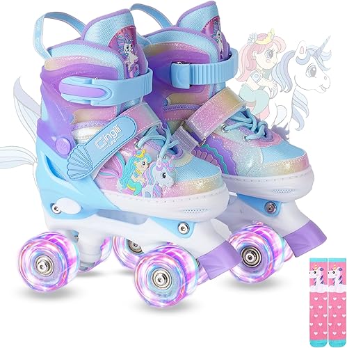 Miniatura 9 de Girls Roller Skates for Kids Ages 3-12 Adjustable Light Up Roller Skates for Toddlers Beginners Boys Unicorn Mermaid Rainbow Gift for Indoor Outdoor
