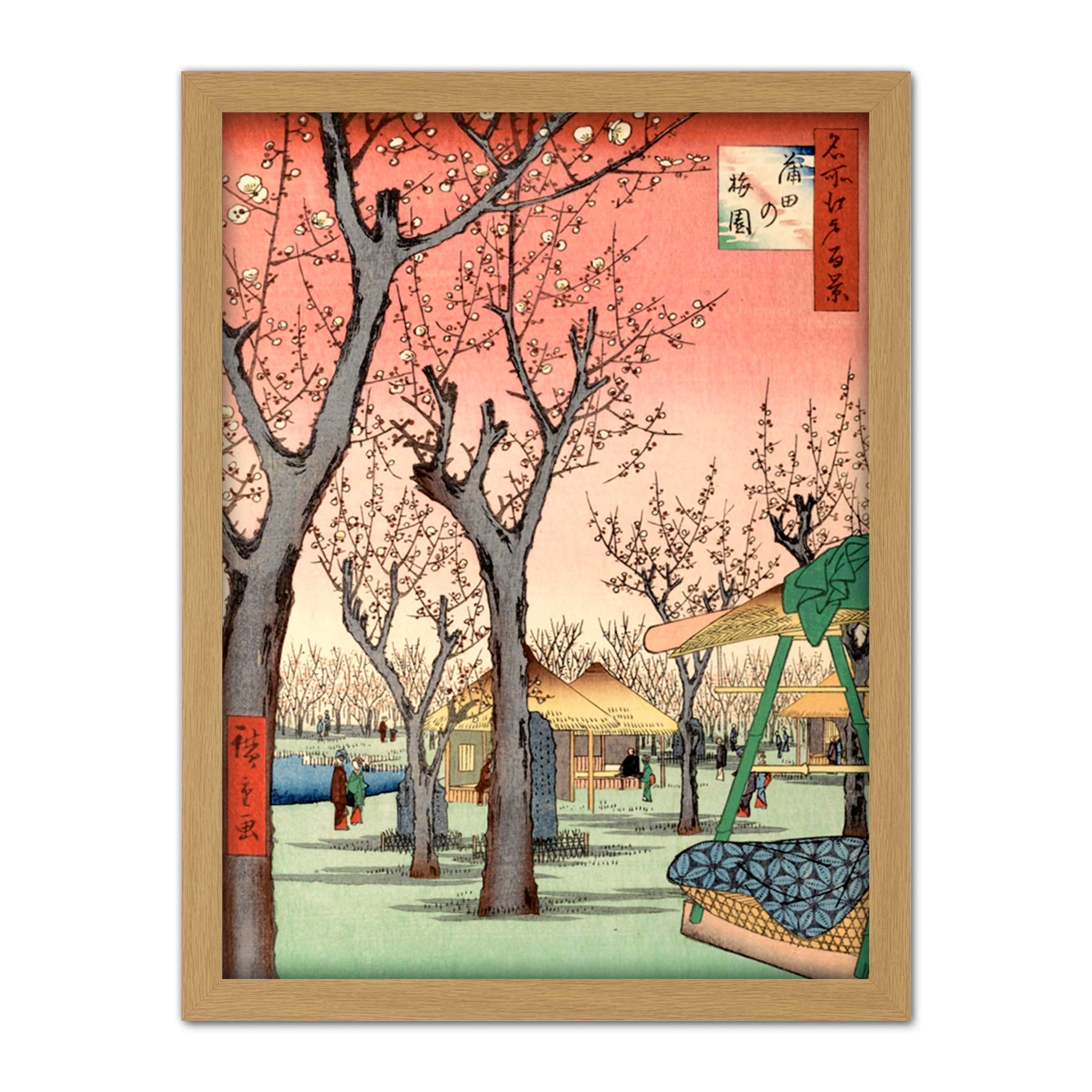 Wee Blue Coo Utagawa Hiroshige Japanese Plum Orchard in Kamada Artwork Framed Wall Art Print 18X24 Inch