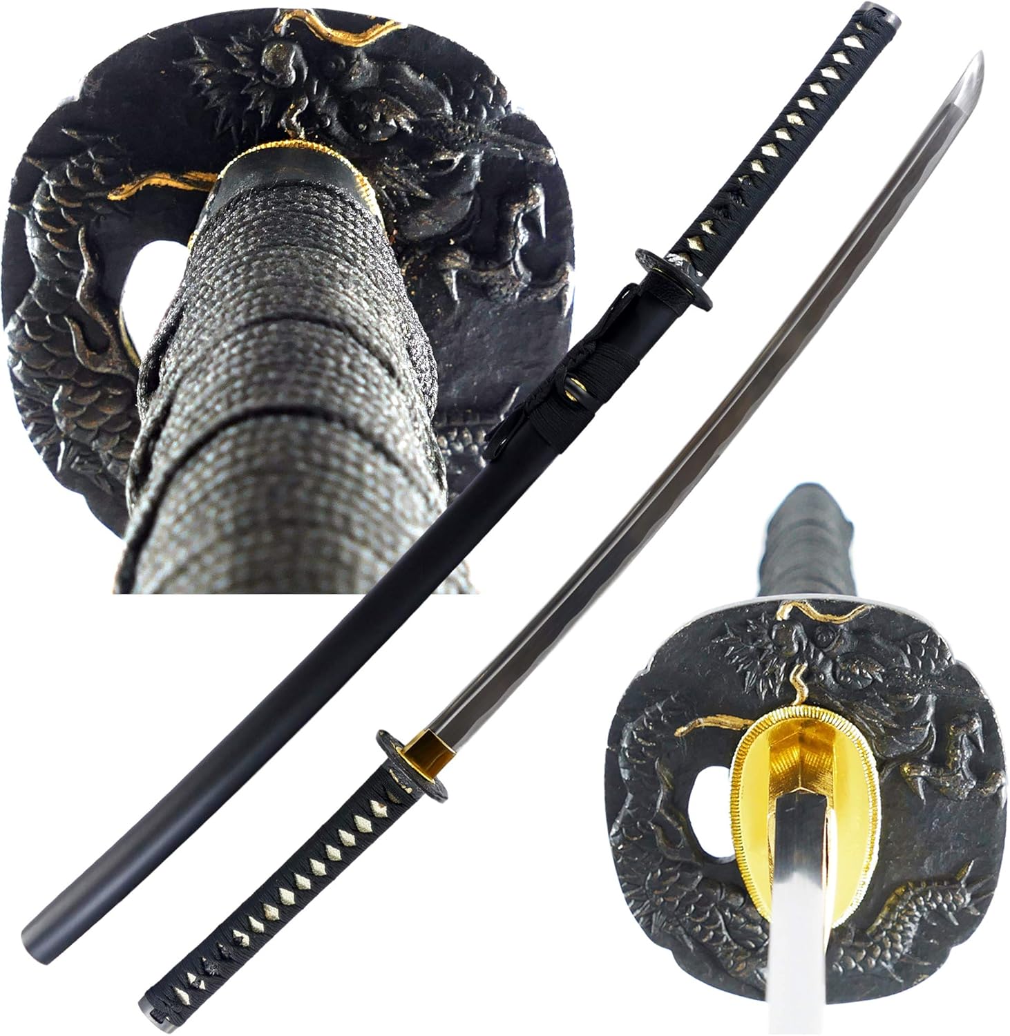 MAKOTO Handmade Sharp Katana Black Samurai Sword 40" (Dragon)