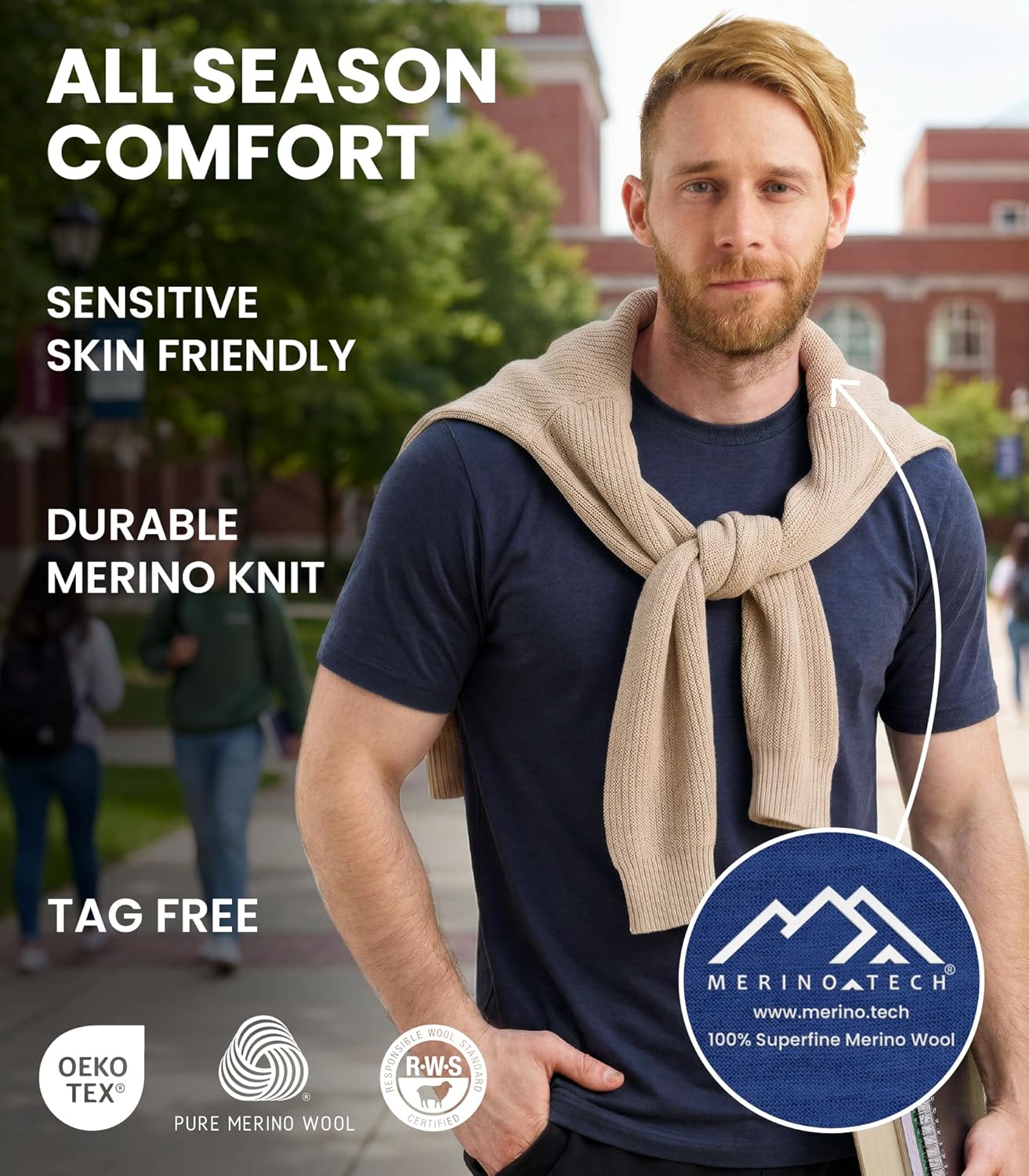 Merino Wool T-Shirt Mens - Short Sleeve Merino Wool Shirts for Men Sport Lightweight Thermal Base Layer Hiking Tshirt - Image 4