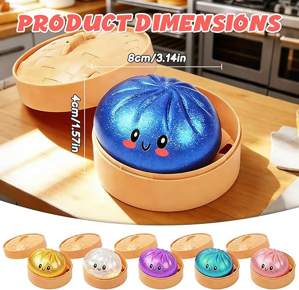 Dumpling Squishies Toy,Glitter Mystery Squishy Dumpling Box,Colorful Dumplings Stress Fidget Toys,Soft Anxiety Relief Sensory Squeeze for Toddler,Boys,Easter Basket Stuffers for Kids(Glitter Clear) - 2