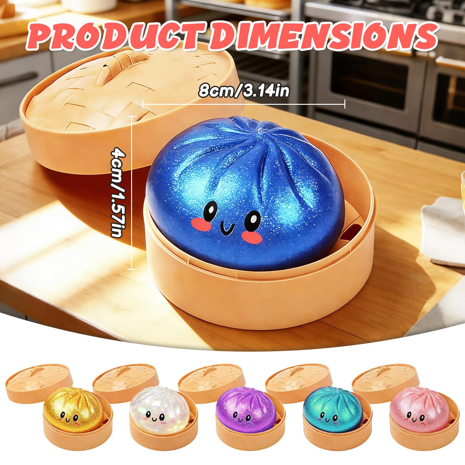 Dumpling Squishies Toy,Glitter Mystery Squishy Dumpling Box,Colorful Dumplings Stress Fidget Toys,Soft Anxiety Relief Sensory Squeeze for Toddler,Boys,Easter Basket Stuffers for Kids(Glitter Clear) - 3