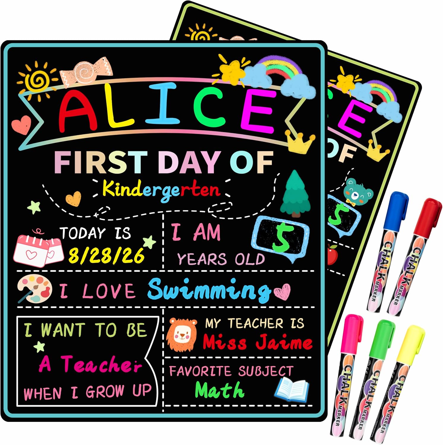 First Day of School Sign,Double-Sided,Reusable with Liquid Chalk Markers