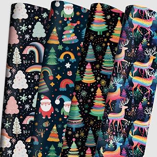 Vnaaem Christmas Wrapping Paper for Boys Girls Kids - Cute Rainbow Xmas Gift Wrap with Santa Tree Reindeer Design for Holiday Winter Paty - 20 x 28Inches Per Sheet(8 Pack)