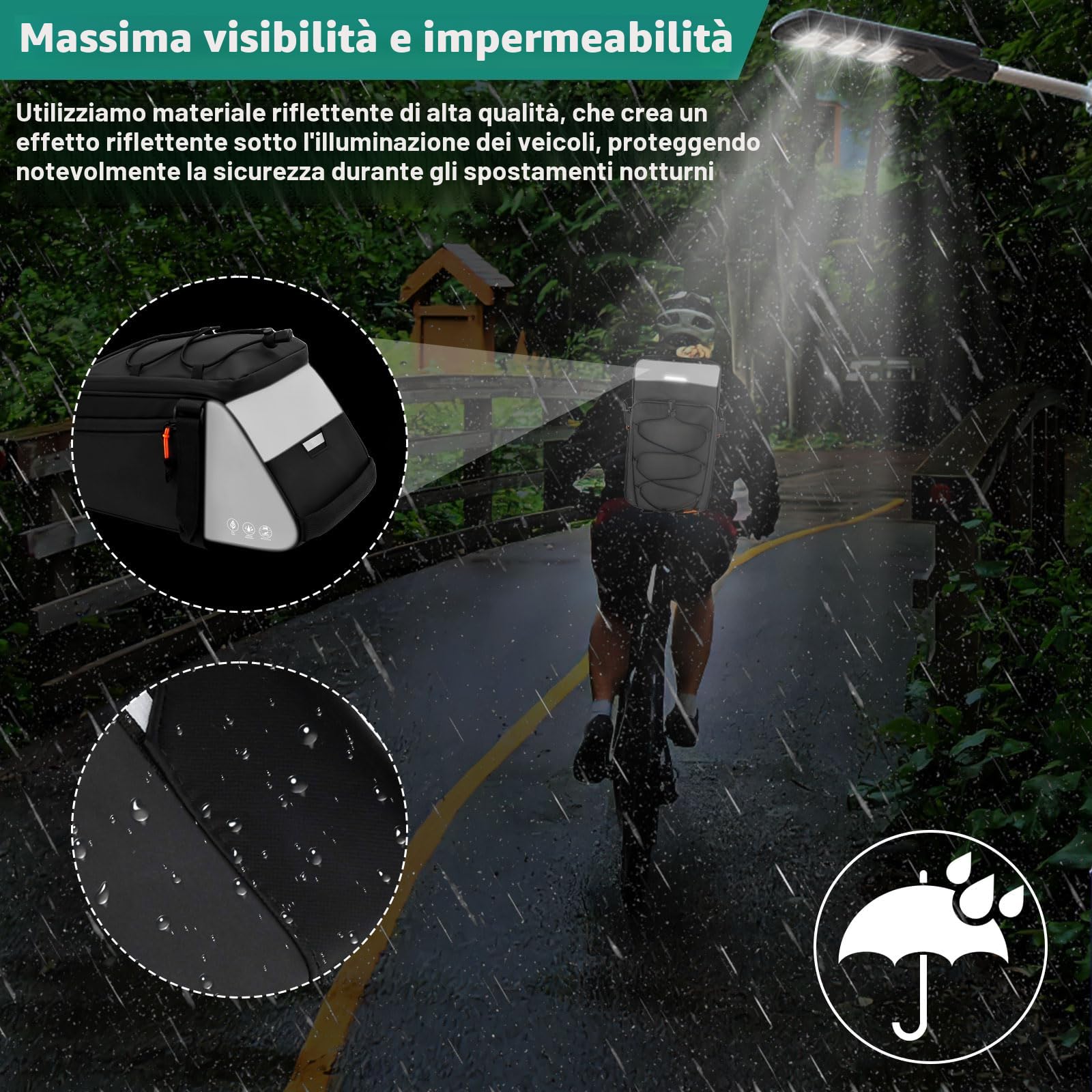 3 in 1 Borsa per Portapacchi Bicicletta, 10 l impermeabile borsa Bici Posteriore Borsa Portabiciclette Portapacchi per bicicletta Riflettente Copertura Anti-Pioggia per iaggi All'Aperto Biciclettas