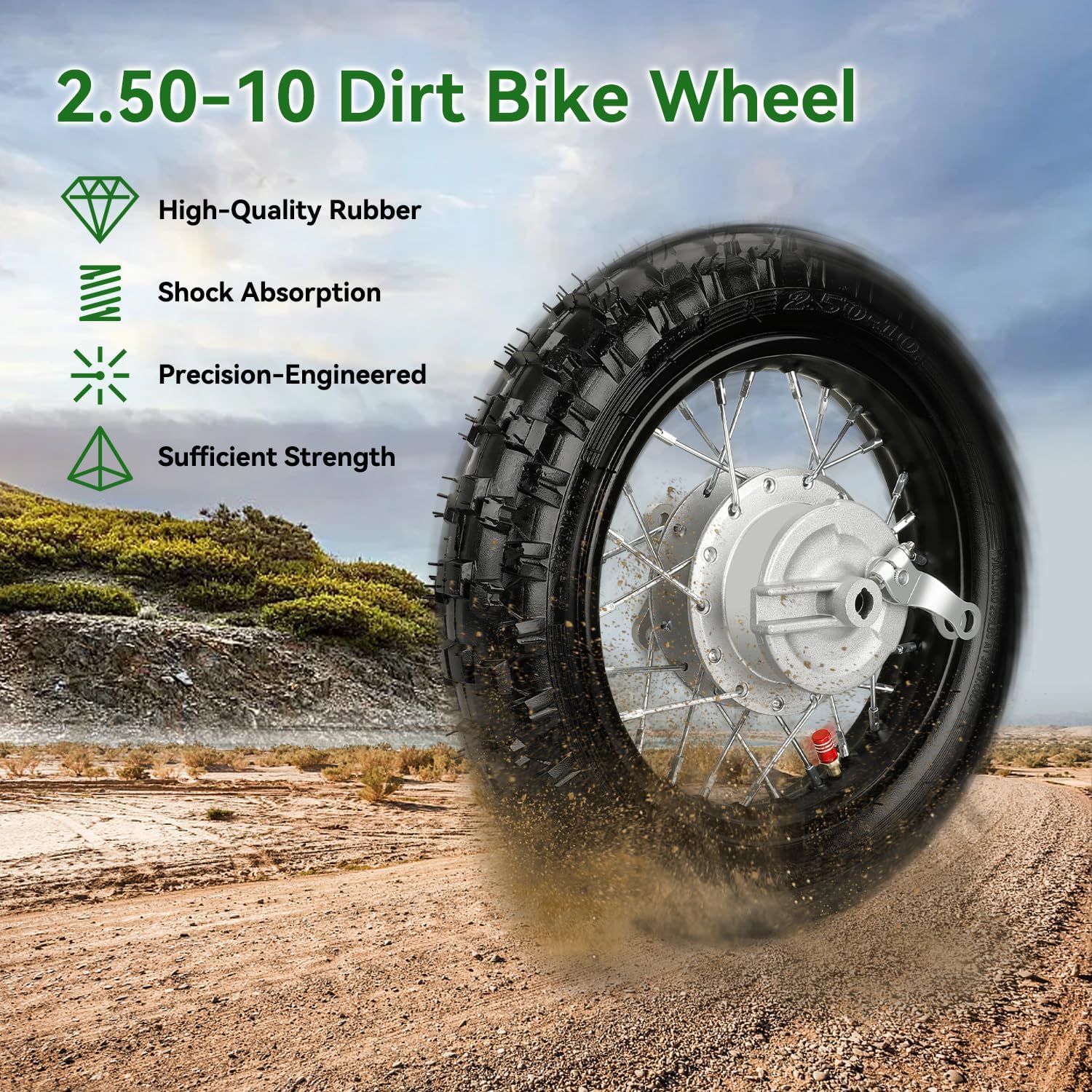 2.50-10 Dirt Bike Rear Wheel Drum Brake Assembly Compatible with CRF50 XR50 TTR50 SSR Taotao Apollo, 2.5-10 2.50x10 Tire & Rim for 50cc 70cc 90cc 110cc Pit Bike Off Road Motorcycle Parts