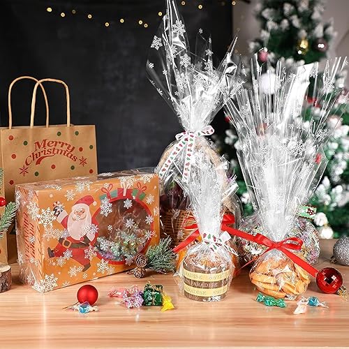Miniatura 3 de Choisyin Rollo de papel de celofán de Navidad, papel de regalo transparente desplegado de 32 pulgadas x 100 pies, papel de plástico de copo de