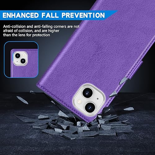 Miniatura 7 de ZZXX Funda tipo cartera para iPhone 14 con bloqueo RFID, ranura para tarjetas, función atril, cierre magnético, funda protectora de cuero para