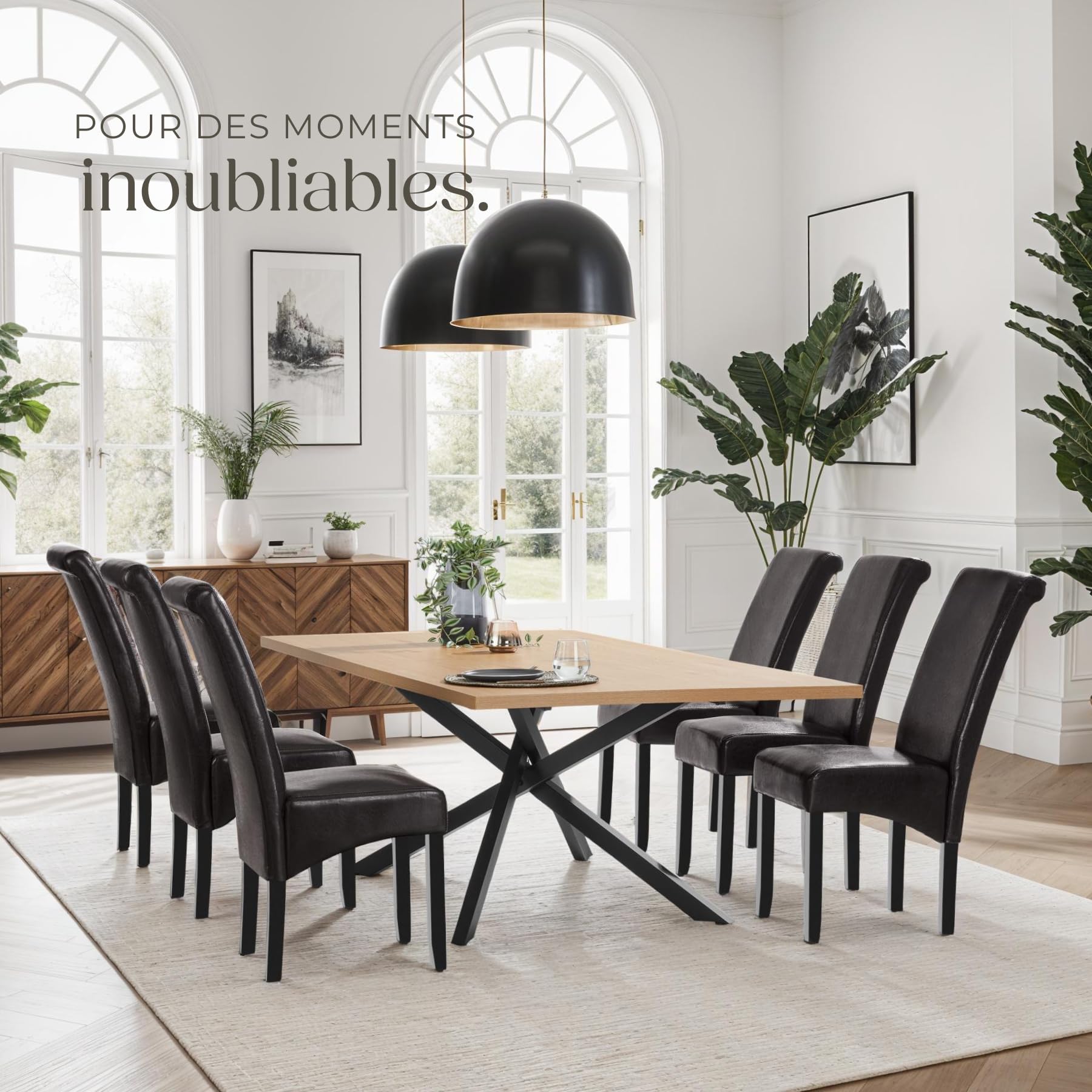 tectake® Lot de 2 Chaises de Salle à Manger Moderne Chaise Ergonomique Confortable Chaise Design en Cuir synthétique Meuble Salon avec Pieds en Bois pour Salle à Manger, Salon, Coiffeuse, Chambre