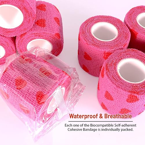 Miniatura 2 de Paquete de 24 vendajes cohesivos autoadherentes, 2 pulgadas x 5 yardas, cinta elástica de agarre rosa para perros, vendajes atléticos elásticos