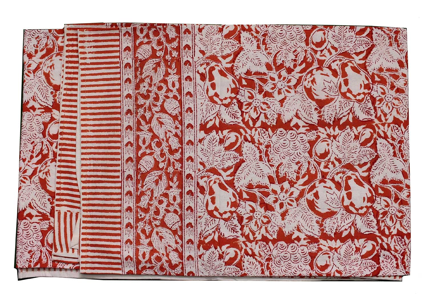 Nappe indienne rectangulaire coton fleurie orange pour masquer les imperfections de table