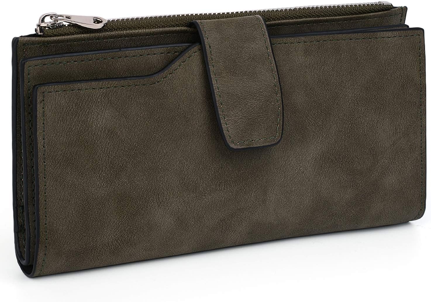 UTO RFID Wallet for Women PU Matte Leather Card Holder Organizer Zipper Coin Purse with Snap Closure Army Green - Image 5