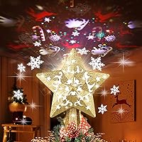 Vista 1 de Christmas Tree Topper, Christmas Star Tree Topper Built-in LED Rotating Lights, Plug in 3D Golden Glittered Star Tree Topper for Xmas Party Holiday