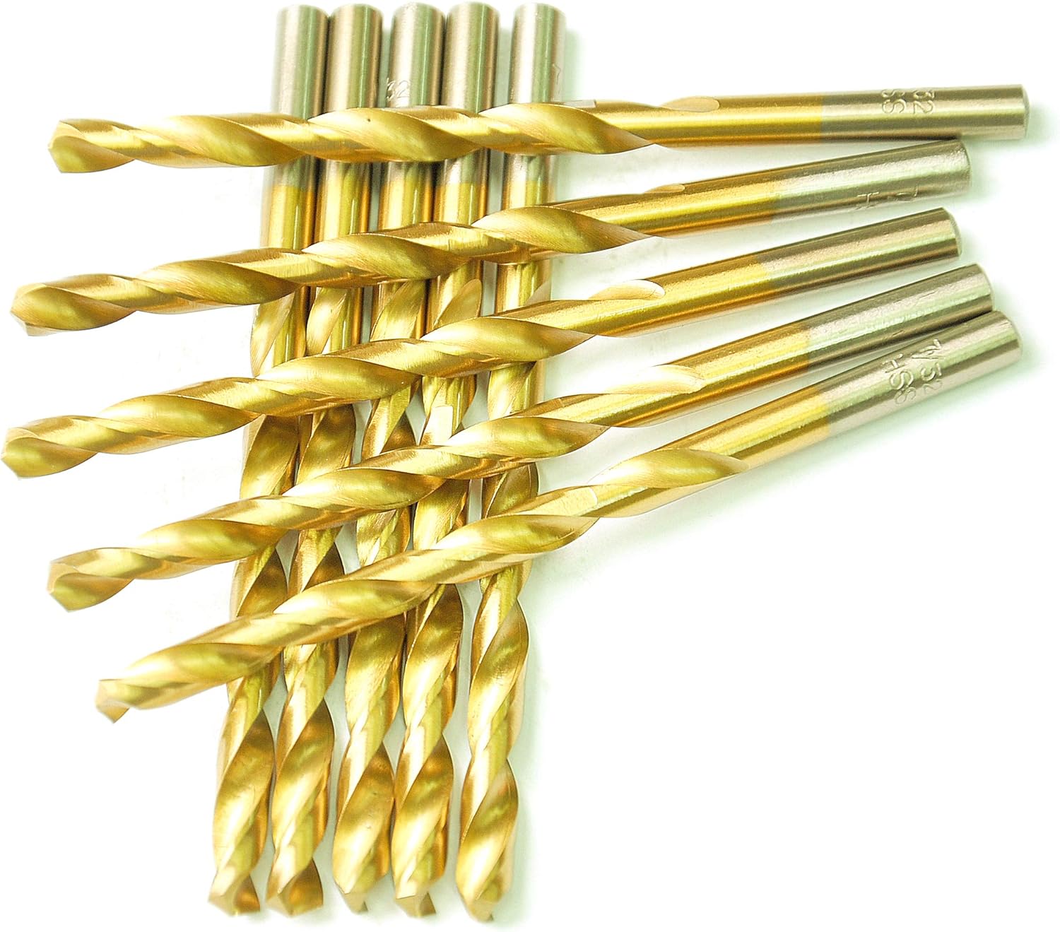 10pcs 11/32" x43/4" Round Shank HSS Titanium Coated Twist Drill Bits