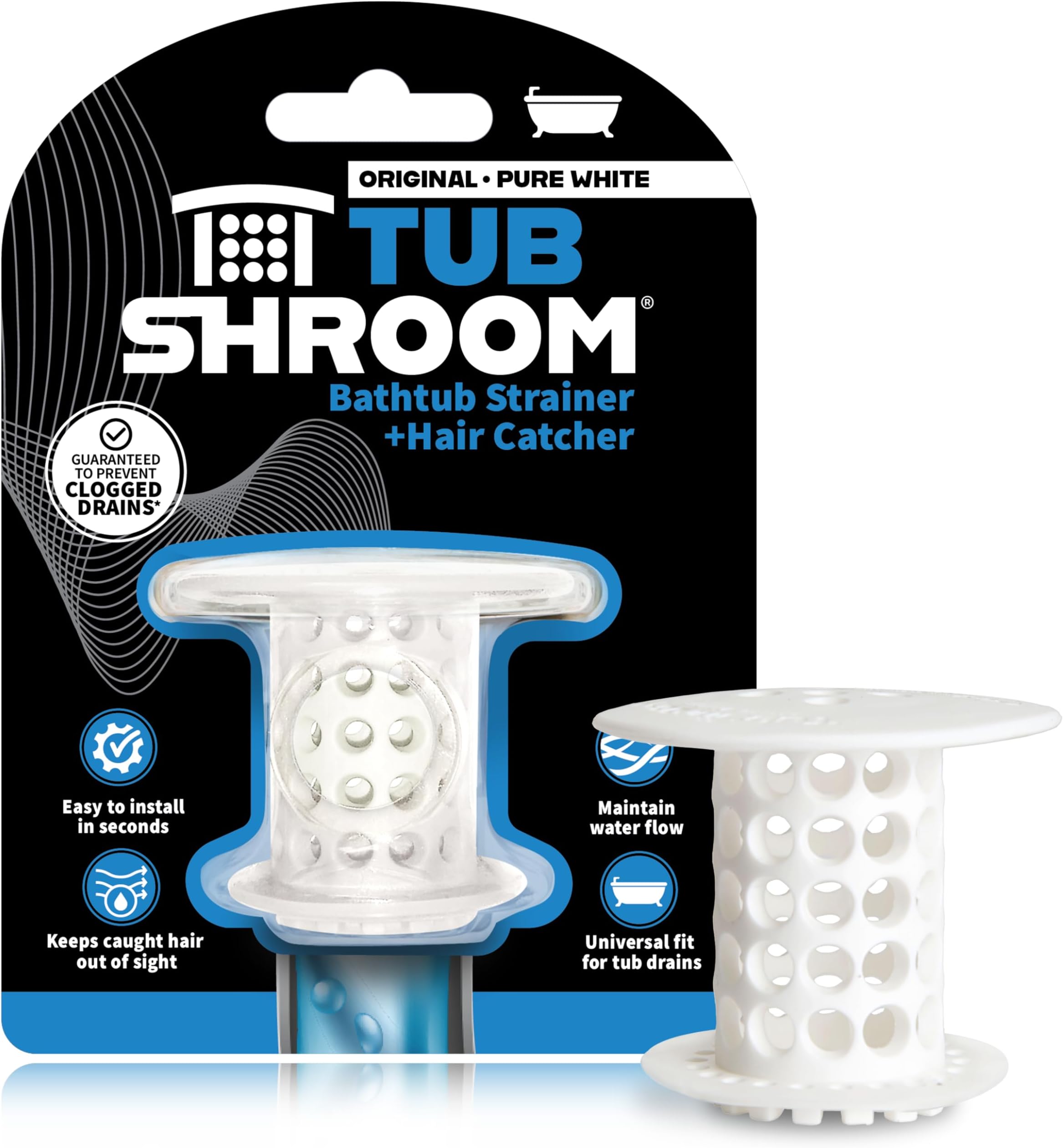 TubShroom The Revolutionary Shower Tub Drain Protector Hair Catcher/Strainer/Snare, White
