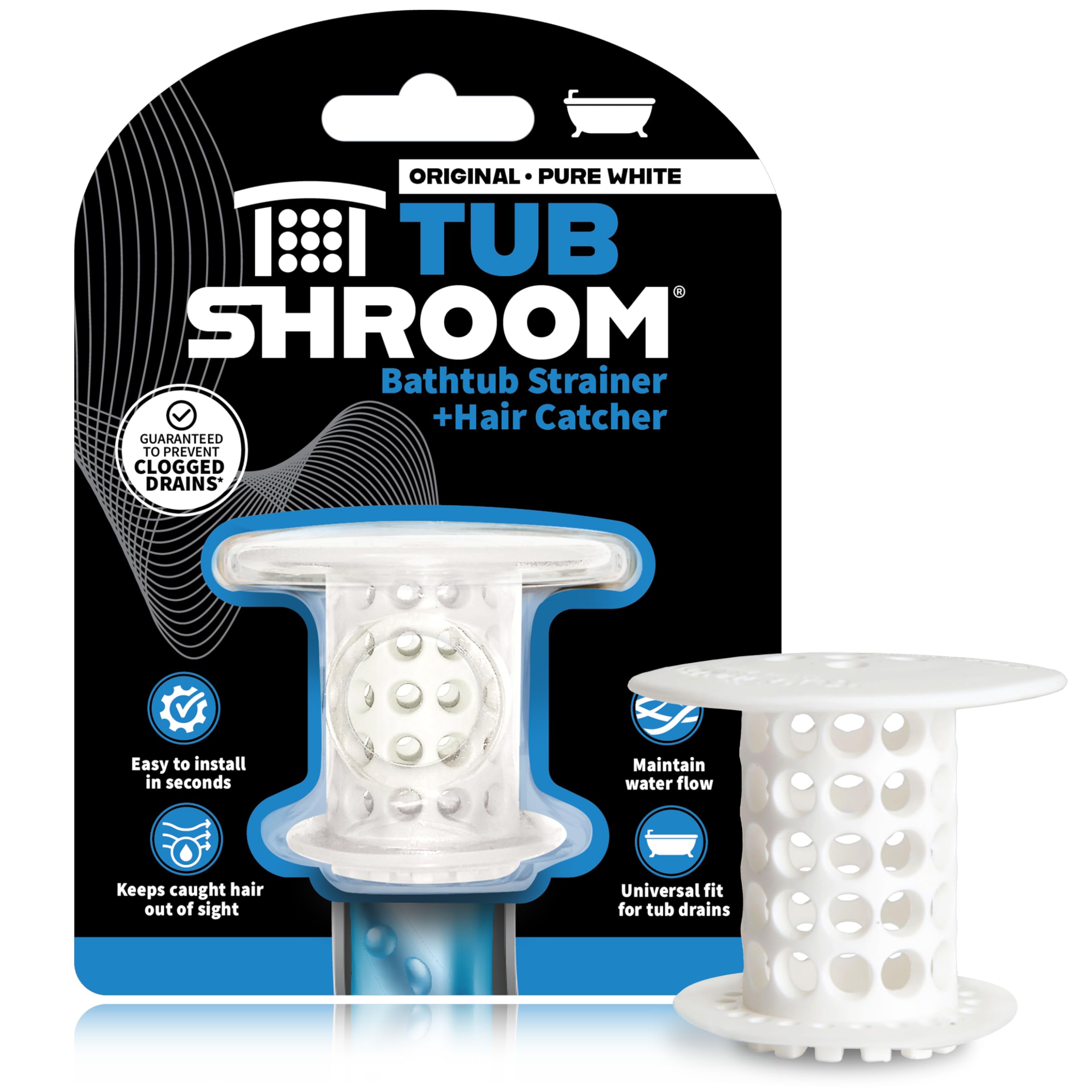 TubShroom The Revolutionary Shower Tub Drain Protector Hair Catcher/Strainer/Snare, White