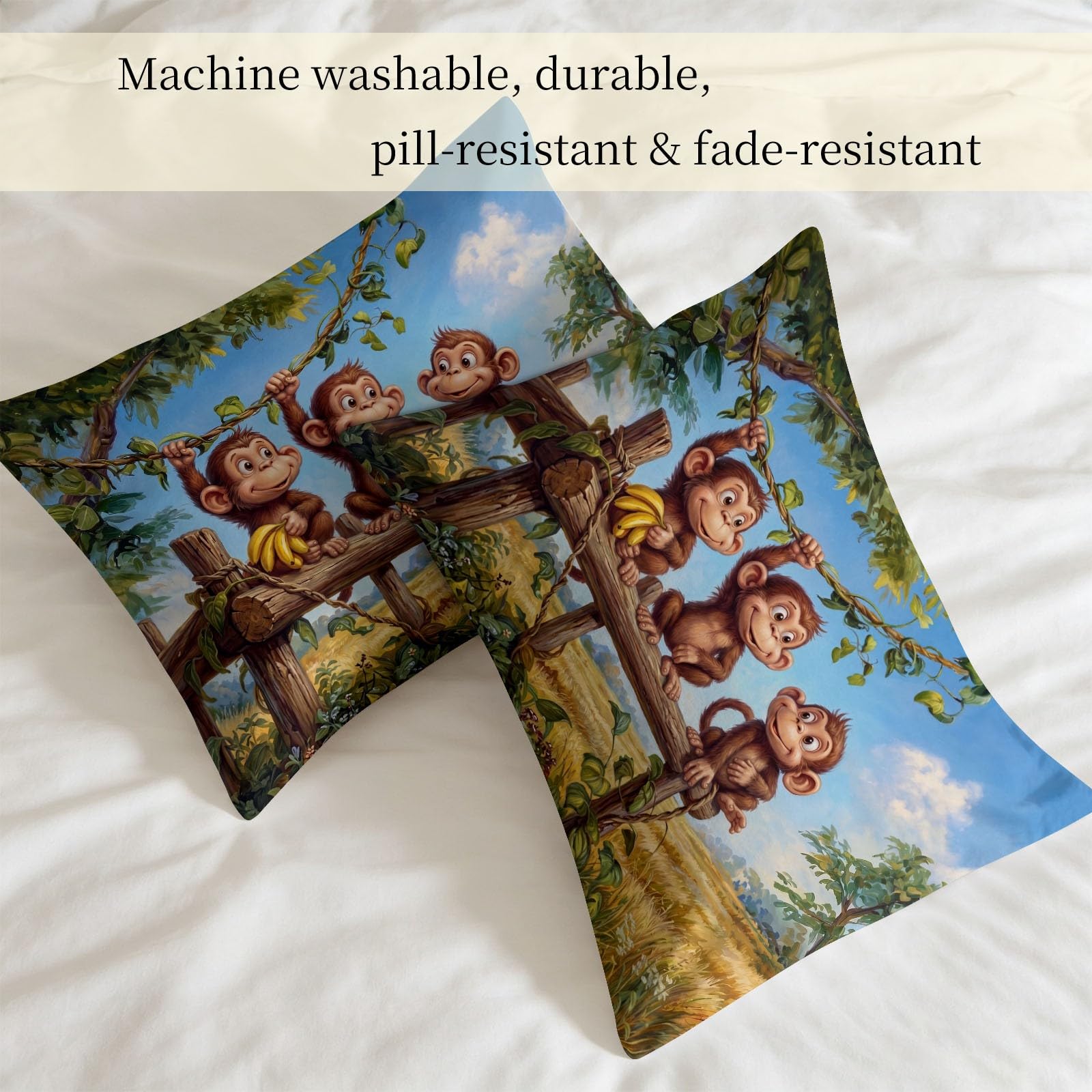 Kołdra całoroczna 240 x 220 cm, dwustronna kołdra bez poszewki z motywem dżungli z kreskówki - na 4 pory roku, słodka małpa, miękka, ciepła kołdra do spania dla alergików, kolorowa