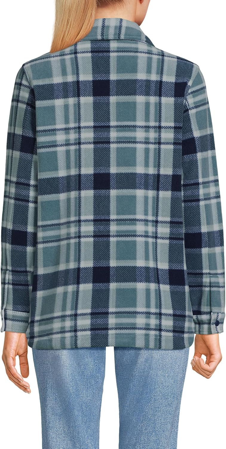 Lands' End Women's Print Anyweather Fleece Shirt Jacket Small Soft Ice Blue/Navy Plaid - Image 2