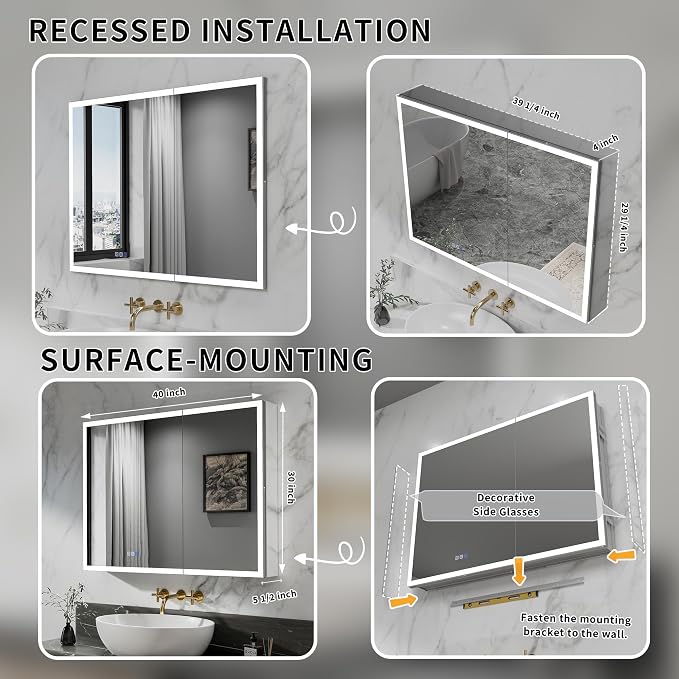 Botiquín de baño con espejo y luz LED 40" x 30" miniatura 9