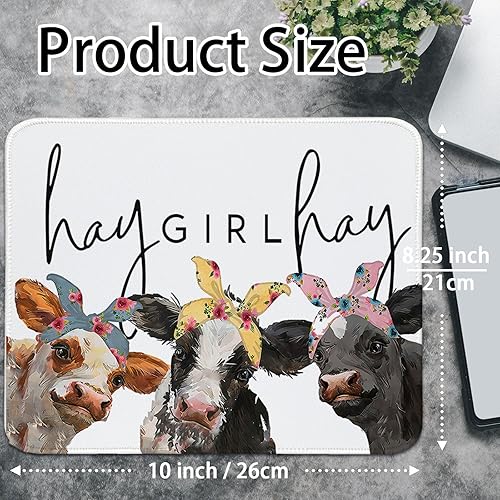 Miniatura 3 de Alfombrilla de mouse de vaca divertida con diseño de vaca pequeña, diseño de heno y heno, rectangular, para computadora de viaje, tapete de