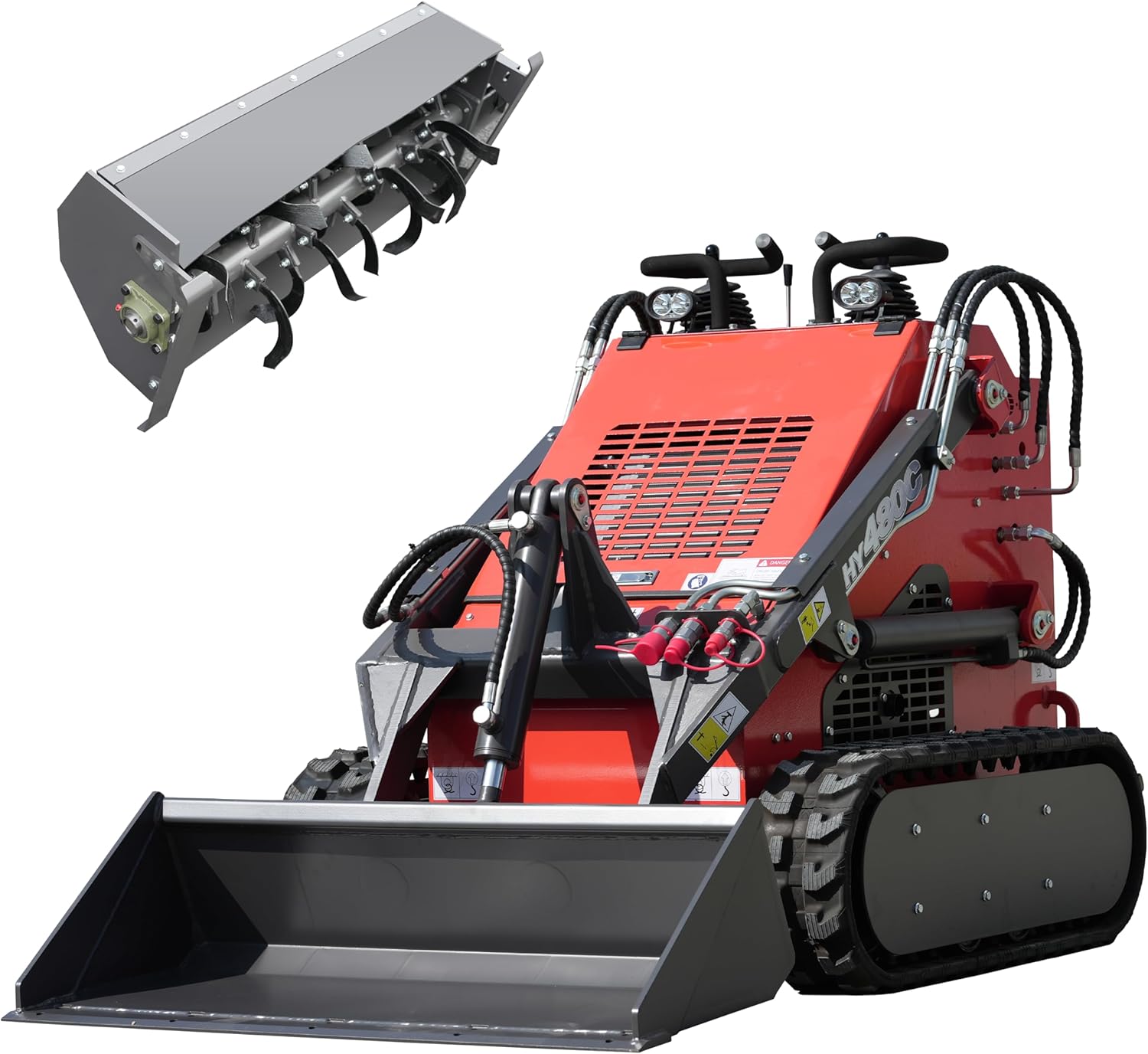 HY480C unloading Mini Skid Steer Loader 23HP EPA Engine with Rotary Plow Tiller