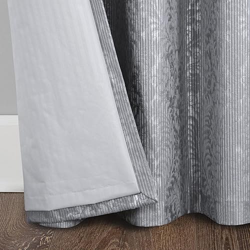 Miniatura 3 de always4u Cortinas 100% opacas de terciopelo con estampado de lámina de damasco de 95 pulgadas de largo, 2 paneles de tratamiento metálico brillante