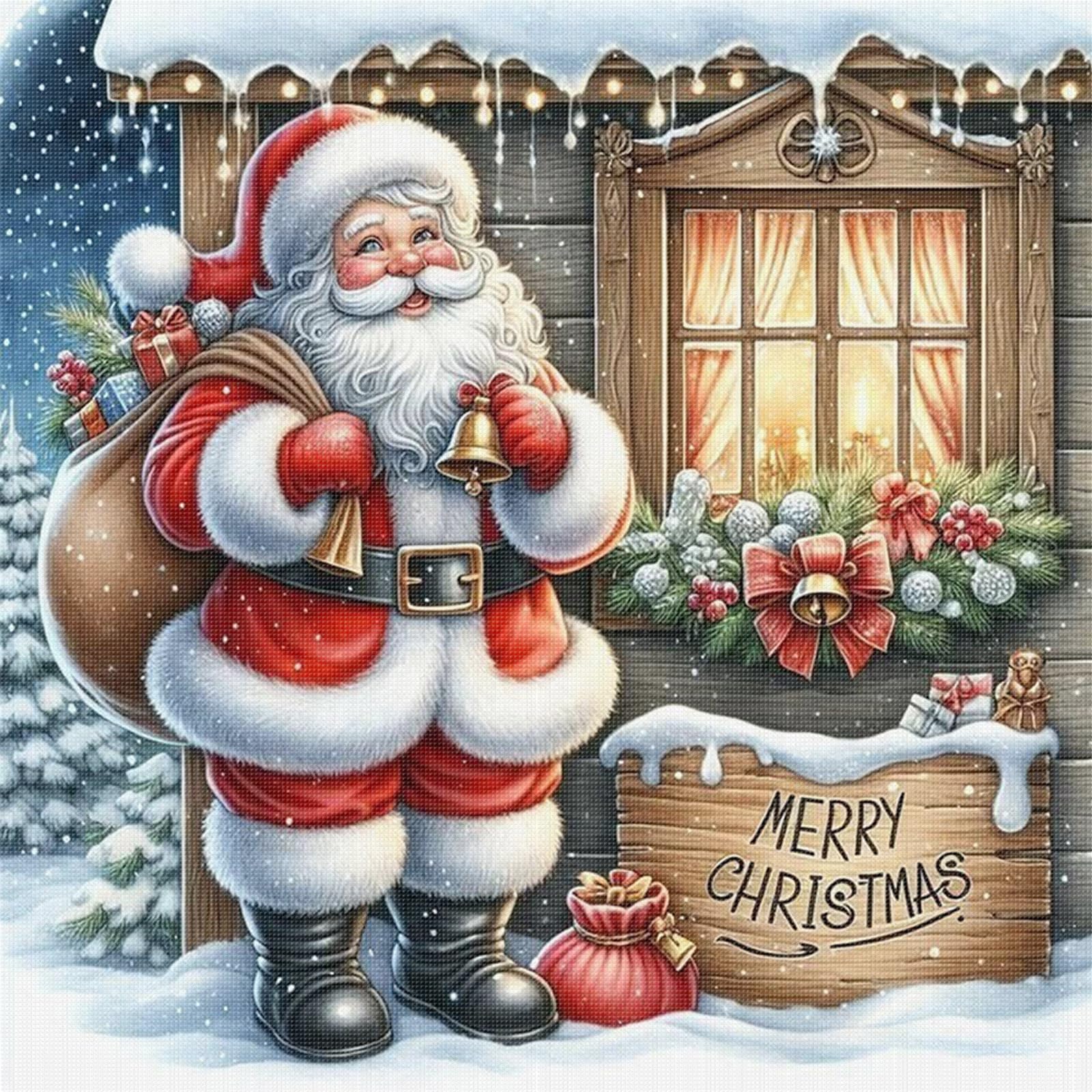 Jolly Santa Full 11Ct Diy Stamped Embroidery Needlepoint Starter Kits 17.71X17.71inch Cross Stitch Art And Crafts Kits For Beginners Adults Home Decor