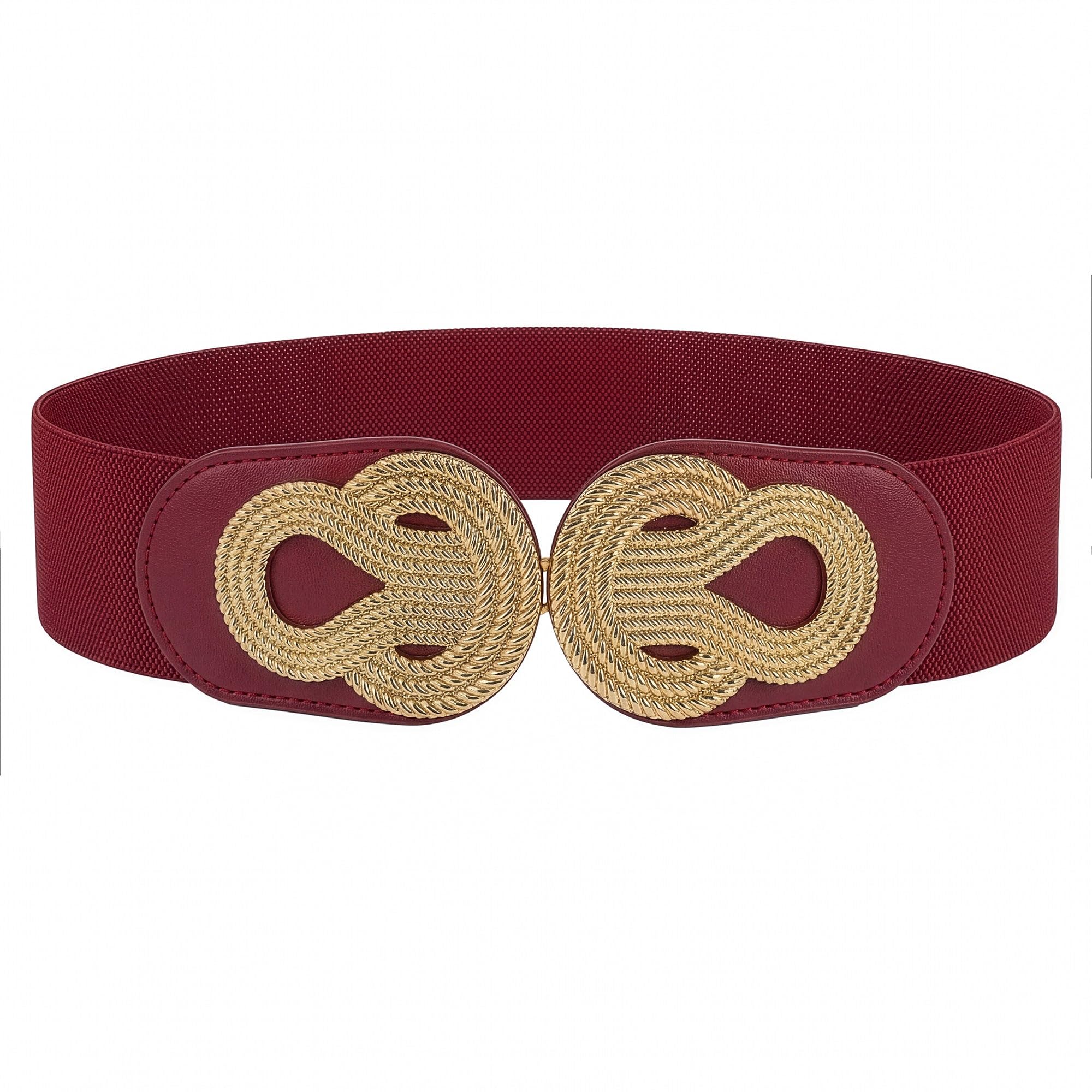 BlackButterfly Wide Elastic Vintage Cinch Retro Metal Interlock Buckle Belt (Red, XXL)