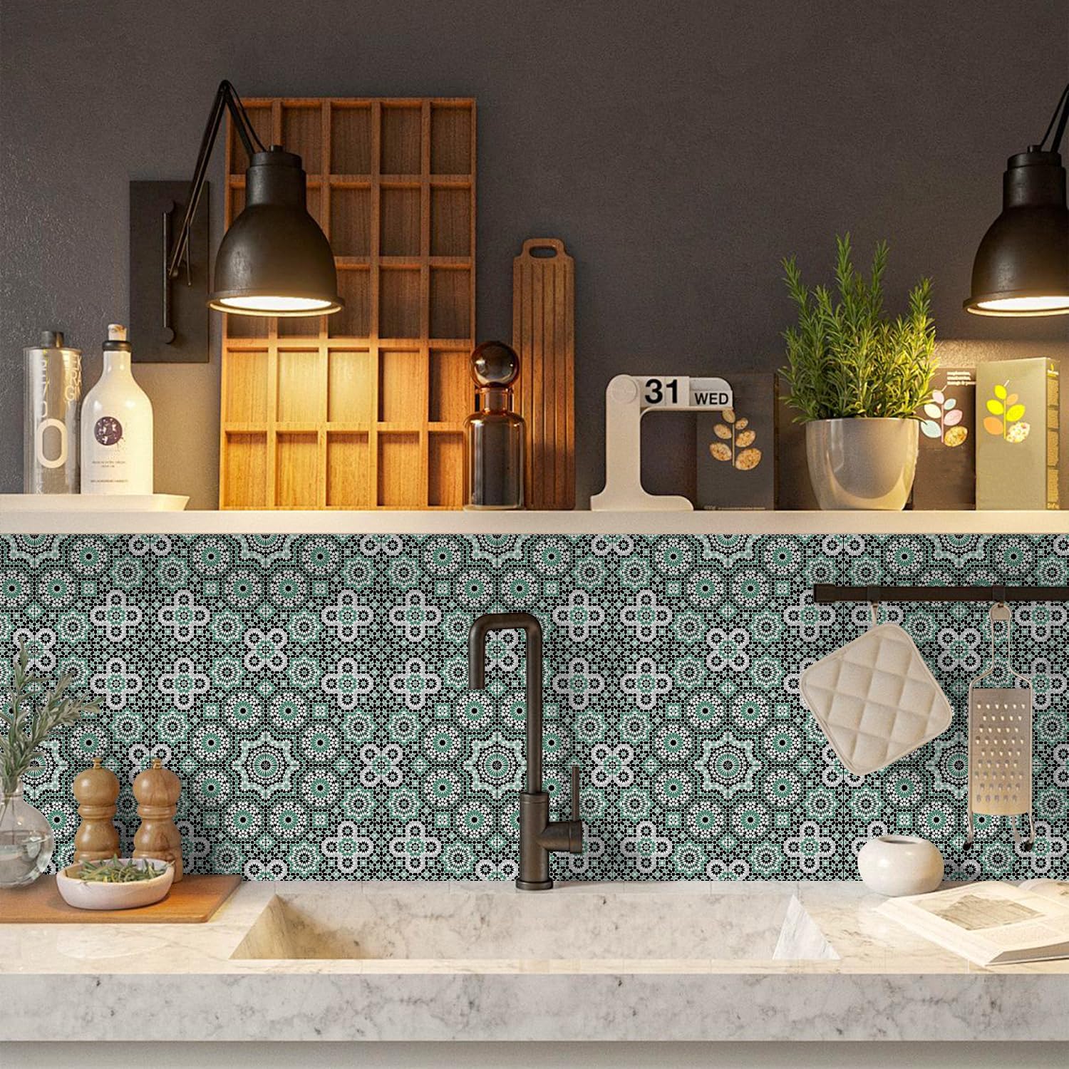 VICCI 12Pcs Wall Stickers Self Adhesive Backsplash Peel and Stick Tile Decals for Kitchen Wall 5.9x5.9 inch Waterproof Back Splash Stick on Tiles for Bathroom Fireplace