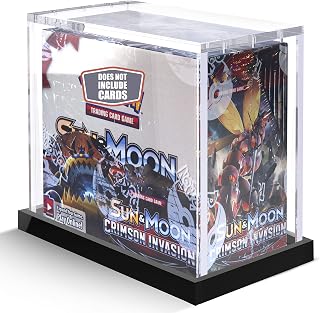 Dinavio Crafthouse Booster Box Acrylic Display Case - Pokemon Booster Box Case Acrylic Display Storage - Cards NOT Included - Premium Acrylic Magnetic Box with Top Load Lid With Colored Base (Black Base)