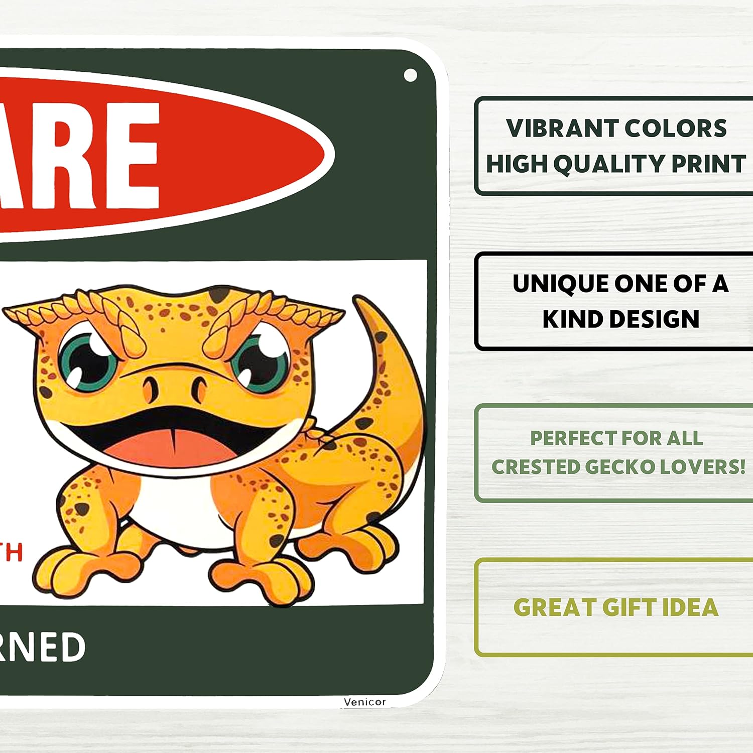 Venicor Crested Gecko Sign Decor - 8 x 12 Inches - Aluminum - Crested Gecko Tank Accessories Toy Gift Food Dish Stuff image 3