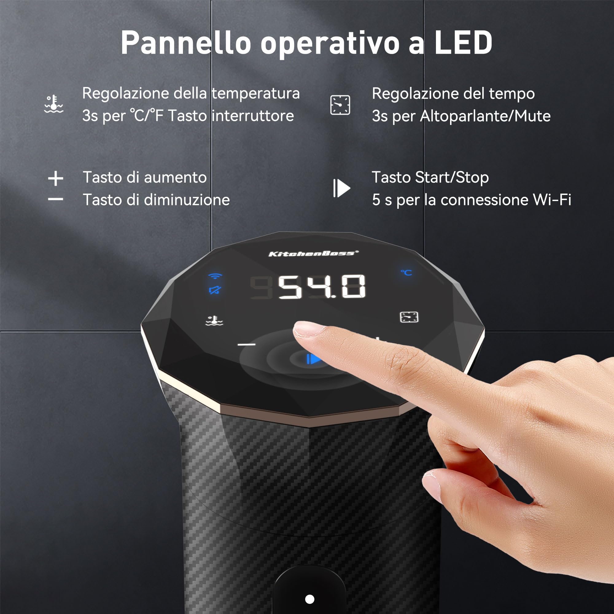 KitchenBoss WiFi Sous Vide Roner 1100W IPX7 40℃-90℃ LED Display Ultra-Silenzioso