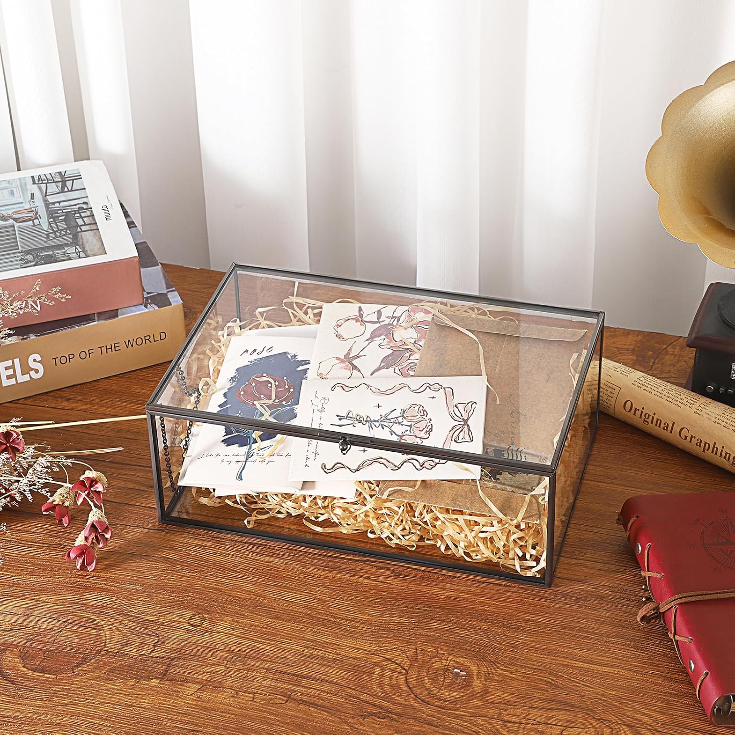 Hipiwe Vintage Glass Box with Lid Jewelry Display Case Vanity Lidded Box image 4