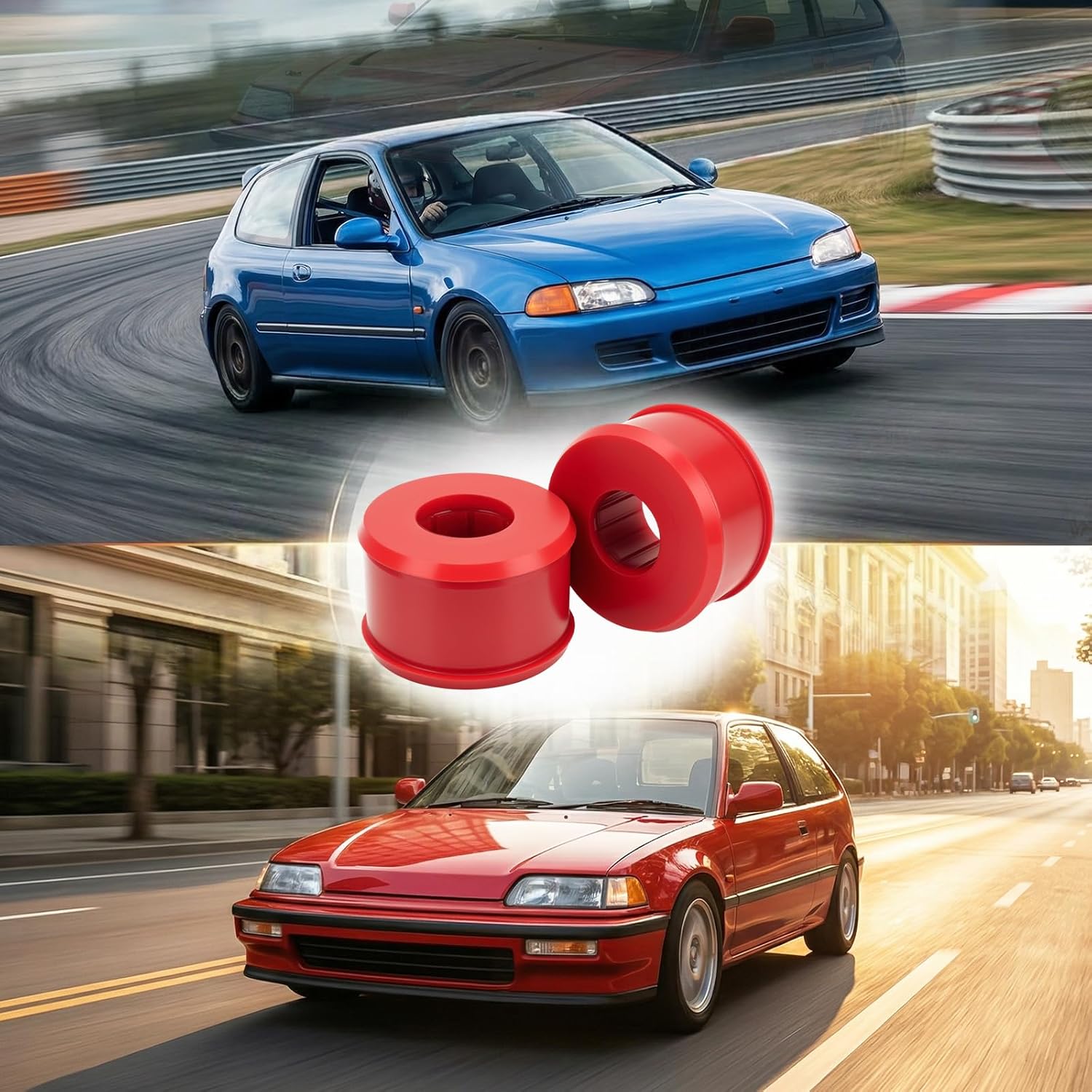 Rear Trailing Arm Bushing Set 16.7107R Compatible with Honda Civic 1988-2000 & Acura Integra 1994-2001, Red Polyurethane Rear Suspension Control Arm Bushings, 2 Pack
