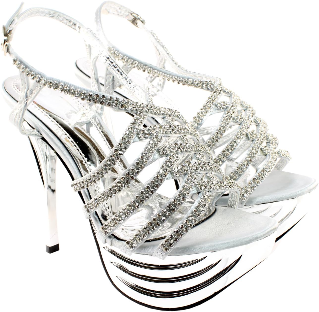 Azalea Wang - Delanie - Sandali Con Tacco Alto Argento Decorati Con Punta Aperta - Foto 9